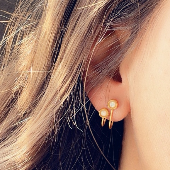 14k Vermeil Gold Semi Precious Double Opal Earrings - Picture 3 of 17